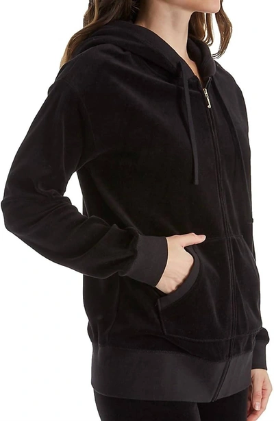 Shop Juicy Couture Beachwood Solid Velour Hoodie Jacket In Black