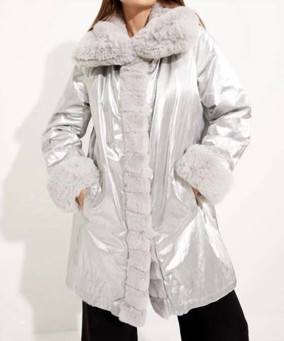 Shop Joseph Ribkoff Faux Fur Coat In Silver