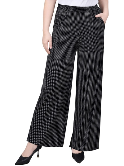 Shop Ny Collection Petites Womens Woven Polka Dot Wide Leg Pants In Multi