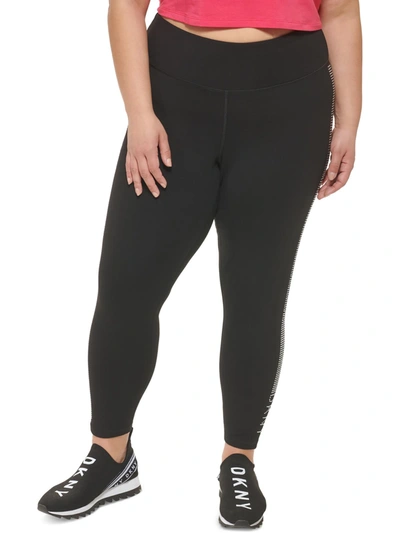 Shop Dkny Sport Plus Womens Knit High-waist Athletic Leggings In Black