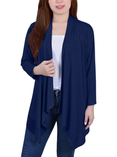 Shop Ny Collection Petites Womens Knit Open Front Blouse In Blue
