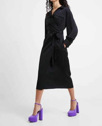 Shop French Connection Harlow Satin Wrap Dress In Black
