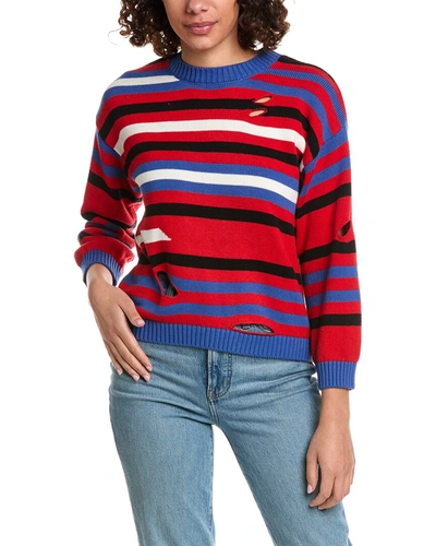 Shop Minnie Rose Striped Cutout Cashmere-blend Sweater In Red