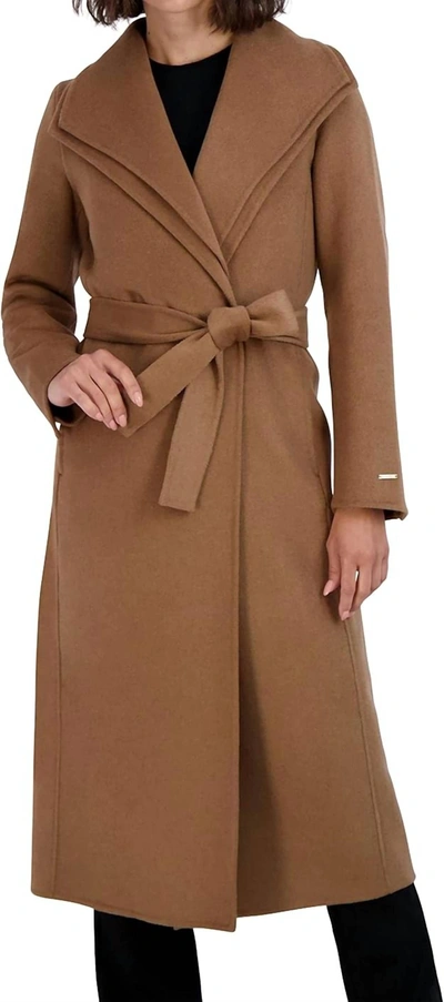 Shop Elie Tahari Maxi Double Face Belted Wrap Coat In Camel In Brown
