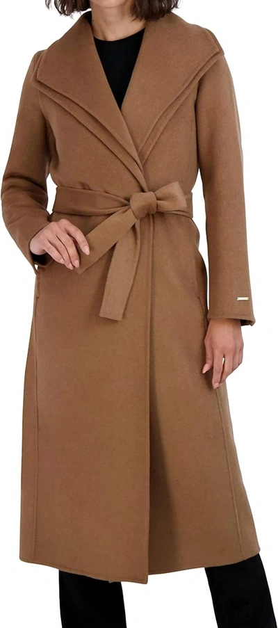 Elie Tahari Maxi Double Face Belted Wrap Coat In Camel In Brown