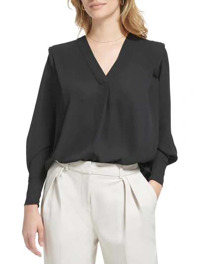 Shop Calvin Klein Womens V-neck Ruffed Tunic Top In Black