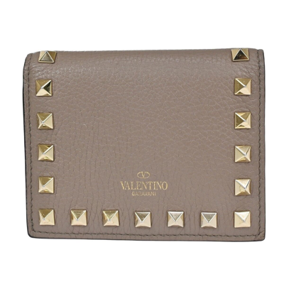 Shop Valentino Rockstud Leather Wallet () In Beige