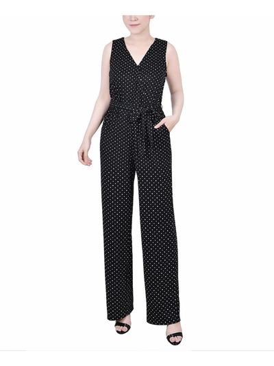 Shop Ny Collection Petites Womens Knit Polka Dot Jumpsuit In Multi