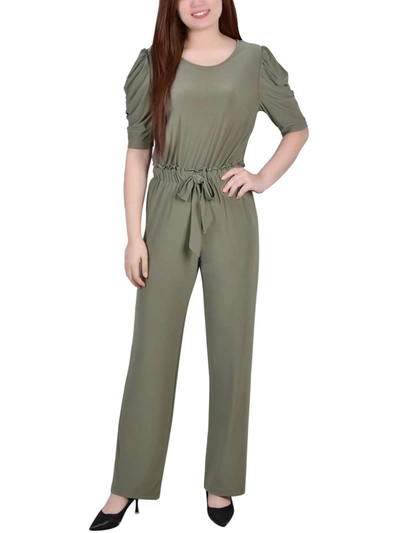 Shop Ny Collection Petites Womens Knit Elbow Sleeves Jumpsuit In Green