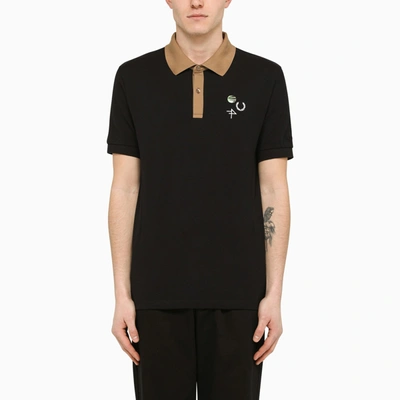 Shop Fred Perry Raf Simons Bi Colour Short Sleeves Polo Shirt With Embroideries In Black