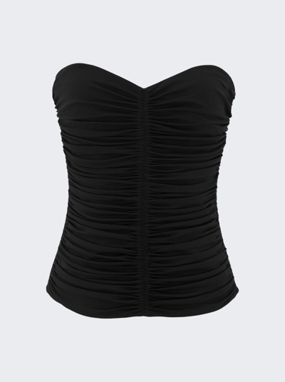 Saint Laurent Strapless Ruched Crepe-jersey Bustier Top In Black