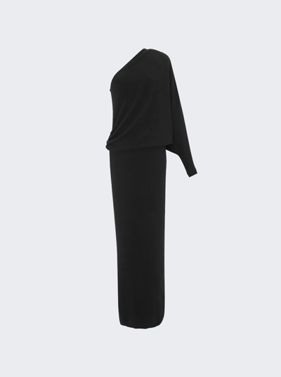 Shop Saint Laurent Long One Shoulder Cashmere Dress In Black