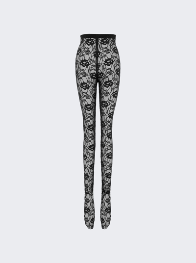 Shop Saint Laurent Legging Tights In Stretch Lace In Black