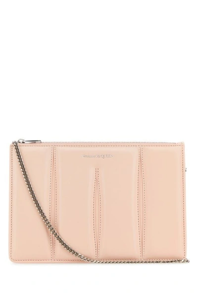 Shop Alexander Mcqueen Woman Pastel Pink Leather Shoulder Bag