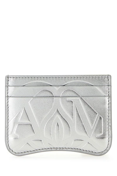 Shop Alexander Mcqueen Woman Silver Leather Card Holder