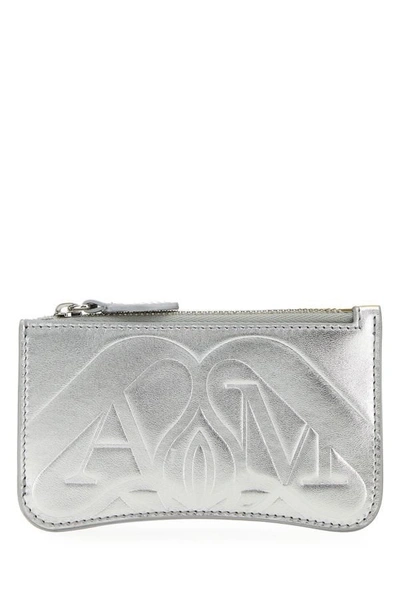 Alexander Mcqueen Streamlined Metallic Leather Wallet In Silver