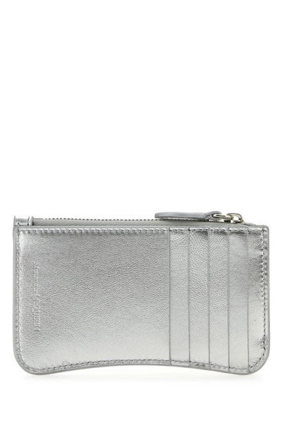 Alexander Mcqueen Streamlined Metallic Leather Wallet In Silver