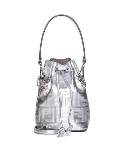 Shop Fendi Ff Motif Drawstring Bucket Bag In Silver