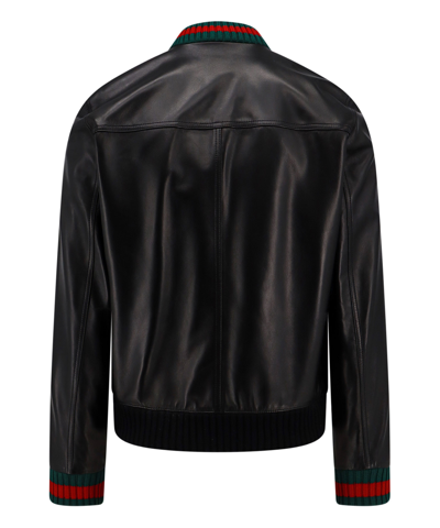 Shop Gucci Leather Jackets In Black
