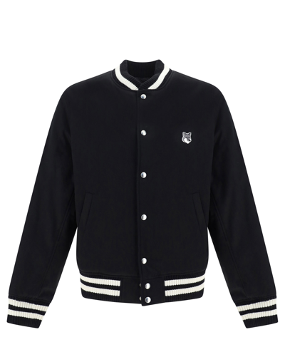 Shop Maison Kitsuné College Teddy Blouson Jacket In Black