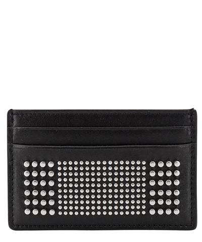 Alexander Mcqueen Black Card-holder With Silver-finished Studs In Leather Man In Black