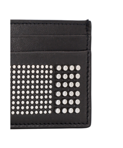 Alexander Mcqueen Black Card-holder With Silver-finished Studs In Leather Man In Black