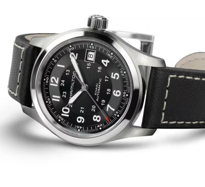 Pre-owned Hamilton Khaki Field Automatic Black Dial Leather Strap Men's Watch H70455733