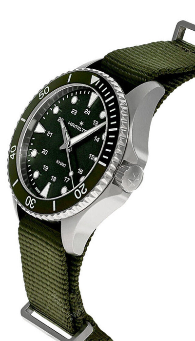 Pre-owned Hamilton Khaki Navy Scuba 37mm Quartz Green Dial Men's Watch H82241961