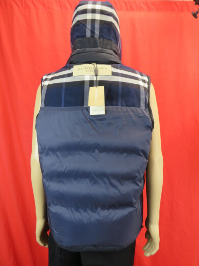 Pre-owned Burberry Basford 2 In 1 Blue Navy Check Detachable Hooded Down Puffer Jacket Xl