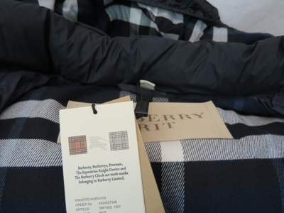 Pre-owned Burberry Basford 2 In 1 Blue Navy Check Detachable Hooded Down Puffer Jacket Xl