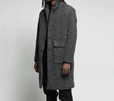 Pre-owned Twenty Montreal $796  Men's Gray Drummond Chevron Wool Overcoat Jacket Size 2xl