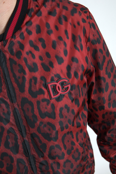 Pre-owned Dolce & Gabbana Jacket Red Leopard Bomber Short Coat S. It44 /us34/xs Rrp $1800