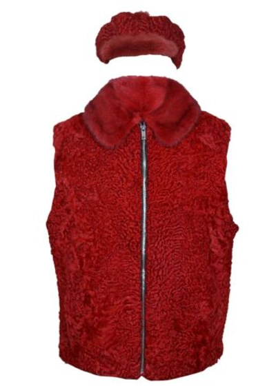 Pre-owned Handmade Real Persian Lamb Fur Vest All Sizes & Custom Sizes In Red