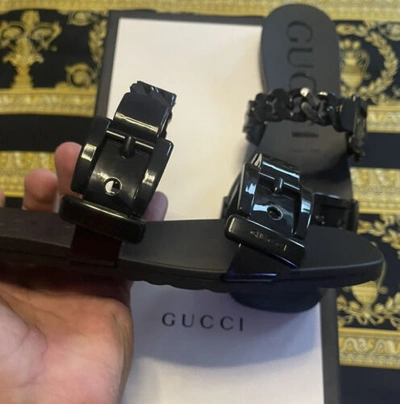 Pre-owned Gucci In Box 100% Authentic  Chain Link Sandals Slides Gg Size 35 In Black