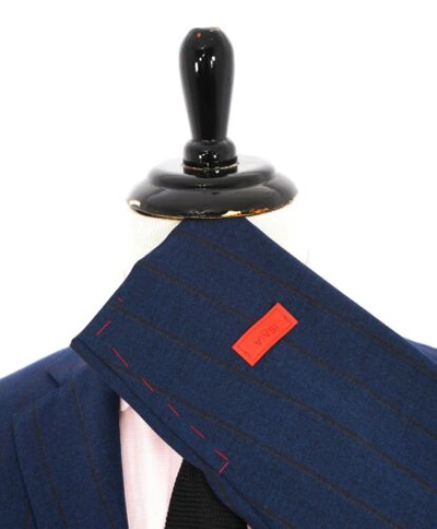 Pre-owned Isaia $2,995  - Base "gregory" 140's Blue/orange Textured Blazer - 40r
