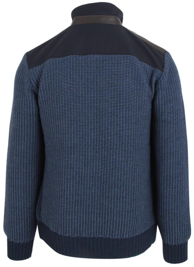 Pre-owned Paul & Shark Yachting Men's Zip Wool Cardigan With Lamb Leather Blue Size L