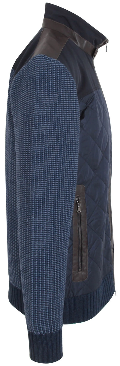 Pre-owned Paul & Shark Yachting Men's Zip Wool Cardigan With Lamb Leather Blue Size L