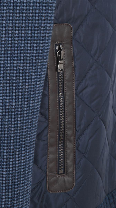 Pre-owned Paul & Shark Yachting Men's Zip Wool Cardigan With Lamb Leather Blue Size L