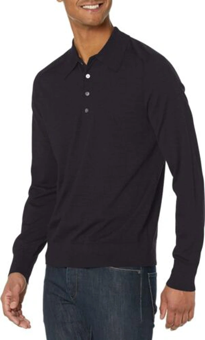 Pre-owned Theory Men's Ls Button Polo.regal In Navy