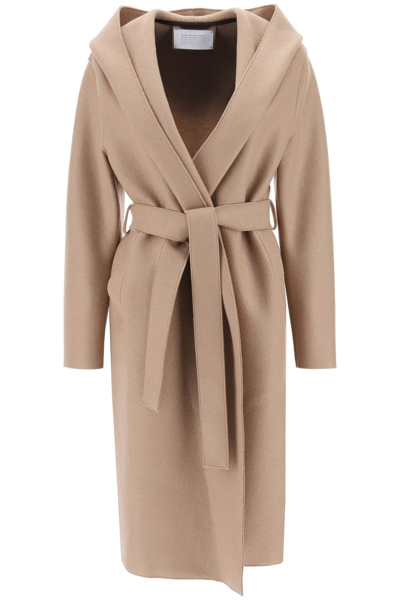 Shop Harris Wharf London Hooded Robe Coat In Pressed Wool Women In Cream