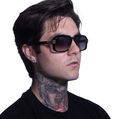 Pre-owned Cazal Rectangular Sunglasses 8039-001 Black Gold Frame Gray Lenses