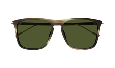 Pre-owned Gucci Rectangular Sunglasses Gg1269s-003-58 Havana Gold Frame Green Lenses