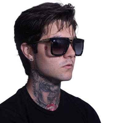 Pre-owned Cazal Rectangular Sunglasses 648-001 Black Gold Frame