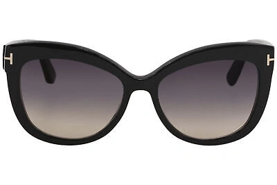 Pre-owned Tom Ford Women's Alistair Tf524 Tf/524 01b Shiny Black Butterfly Sunglasses 56mm In Gray