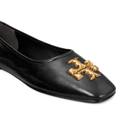 Pre-owned Tory Burch Eleanor Leather Ballet Flats Black Us 8.5 Authentic
