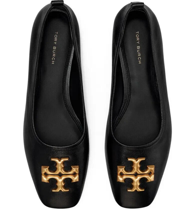 Pre-owned Tory Burch Eleanor Leather Ballet Flats Black Us 8.5 Authentic