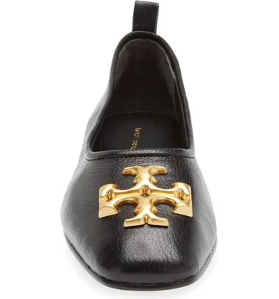 Pre-owned Tory Burch Eleanor Leather Ballet Flats Black Us 8.5 Authentic