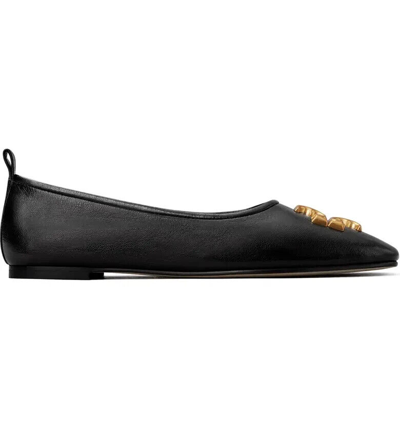 Pre-owned Tory Burch Eleanor Leather Ballet Flats Black Us 8.5 Authentic