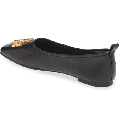 Pre-owned Tory Burch Eleanor Leather Ballet Flats Black Us 8.5 Authentic