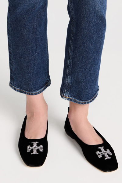Pre-owned Tory Burch Eleanor Leather Ballet Flats Black Us 8.5 Authentic
